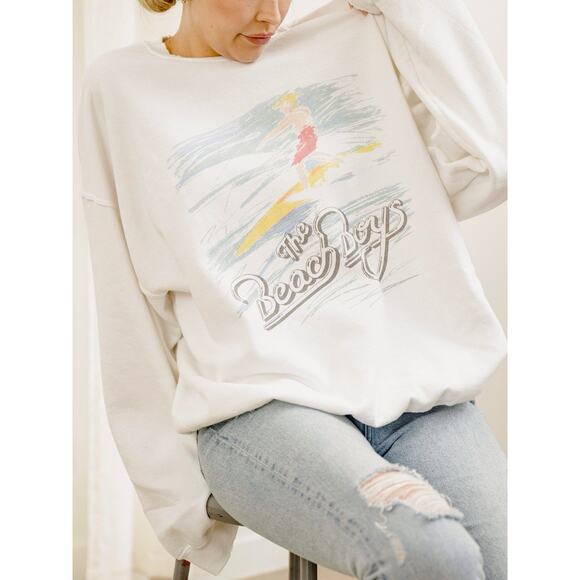 The Beach Boys 80s Surf White Thrifted By Livylu+Livgoods Sweatshirt - Picture 2 of 7